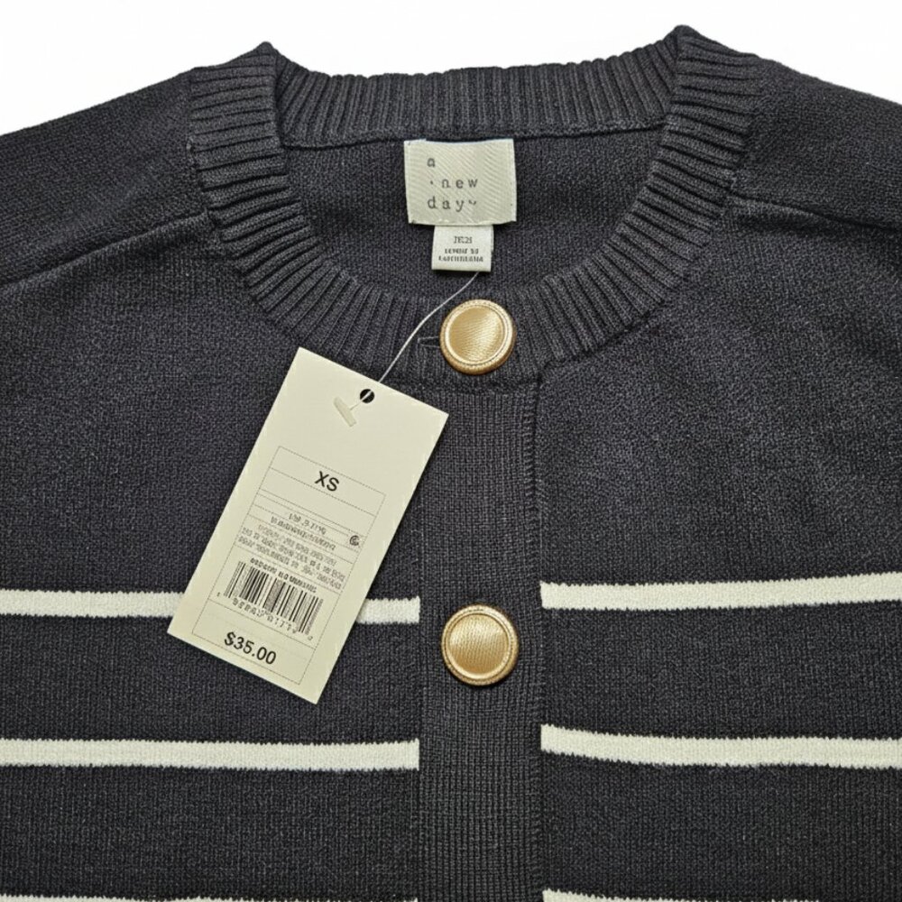 A New Day™ Women's Lady Jacket Cardigan - NWT, Size XS, Black/White Striped - Picture 4 of 9